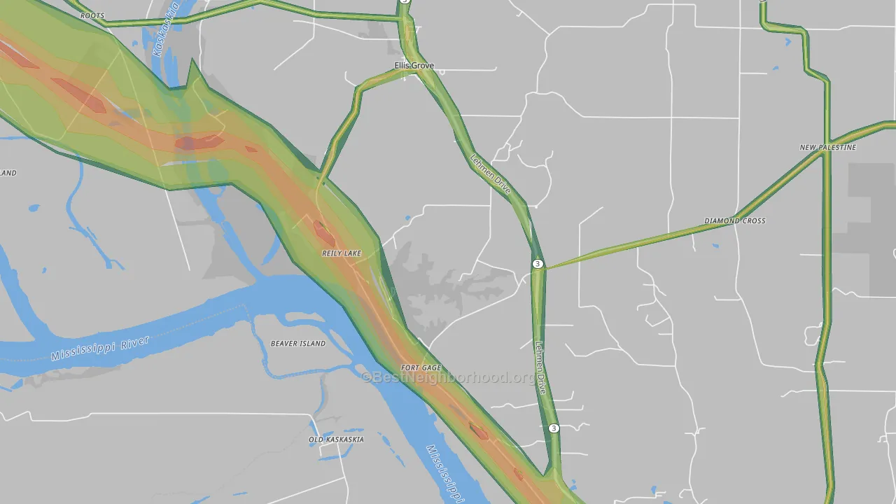 Reily Lake, IL Map of Noise Levels in Reily Lake
