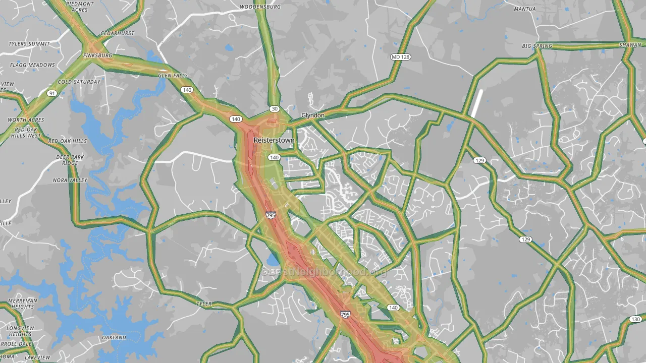 Reisterstown, MD Map of Noise Levels in Reisterstown
