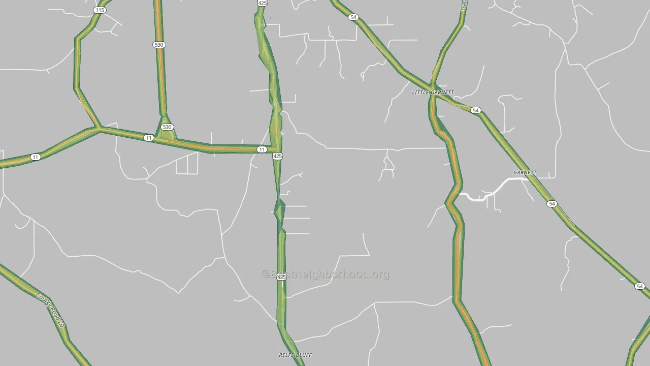 Relfs Bluff, AR Map of Noise Levels in Relfs Bluff
