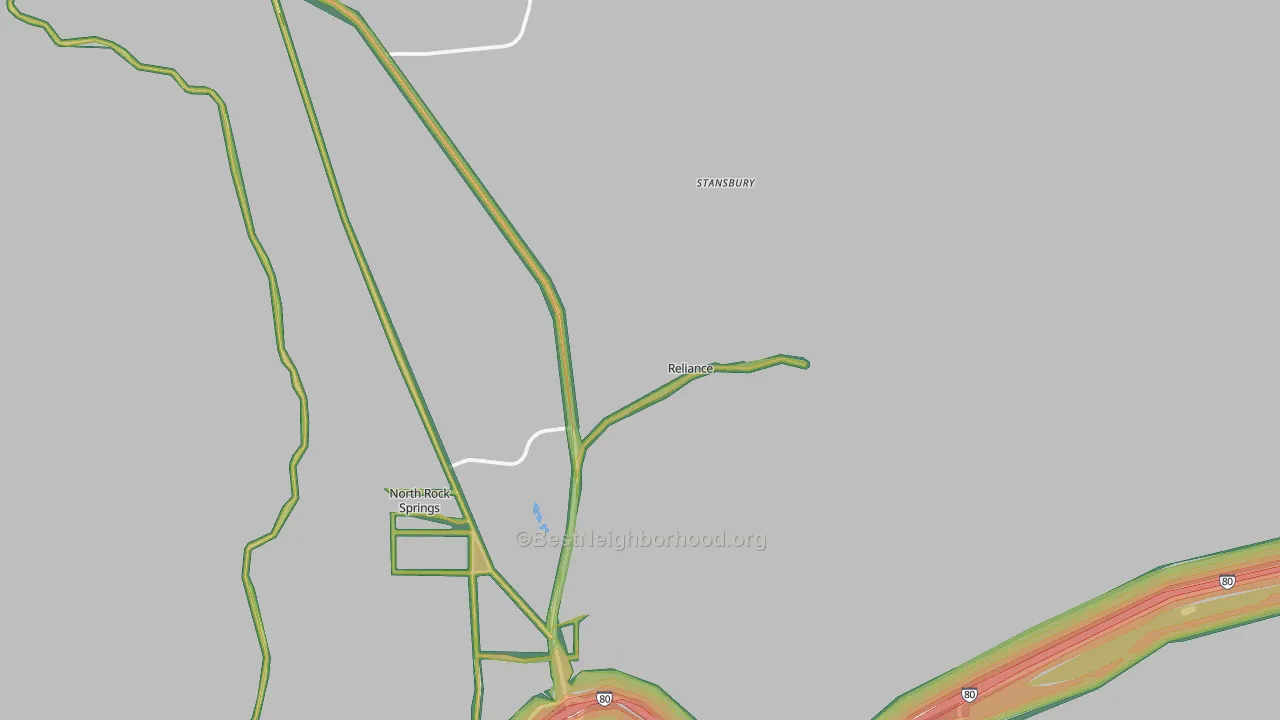 Reliance, WY Map of Noise Levels in Reliance