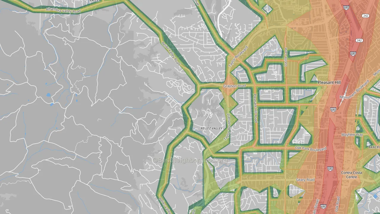 Reliez Valley, CA Map of Noise Levels in Reliez Valley