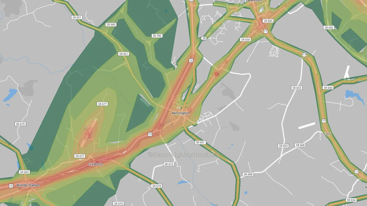 Remington, VA Map of Noise Levels in Remington