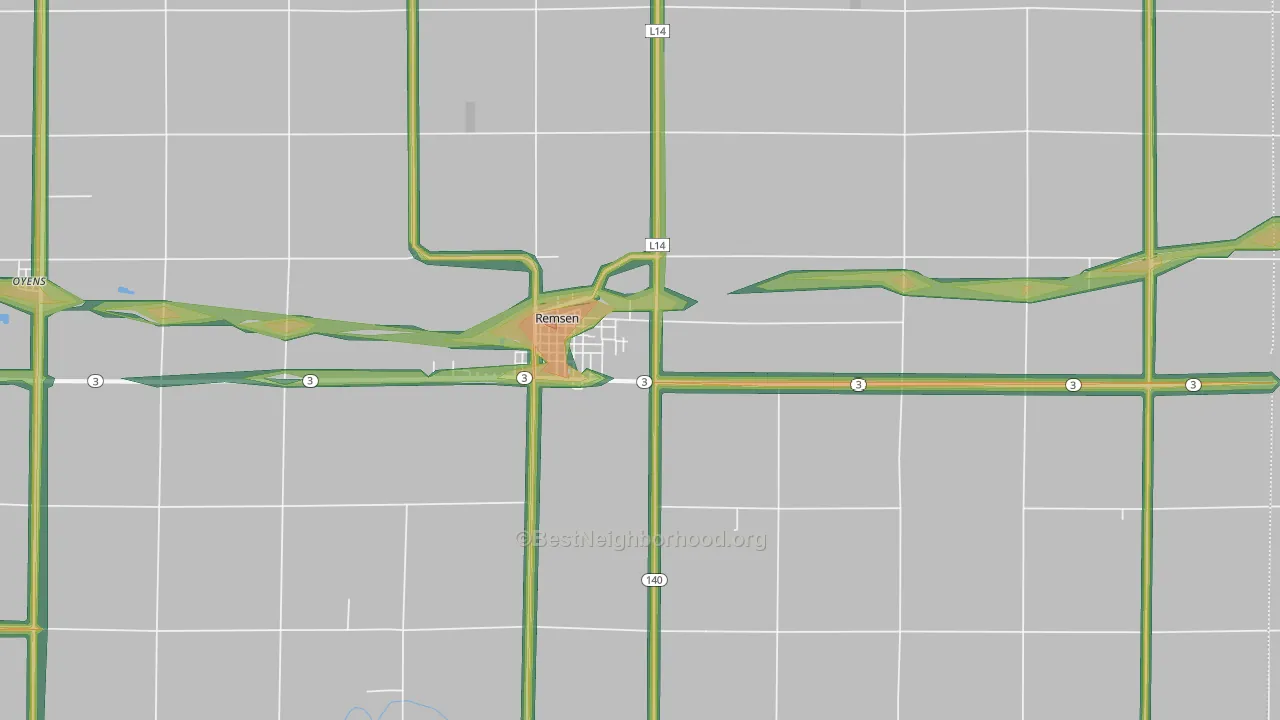 Remsen, IA Map of Noise Levels in Remsen