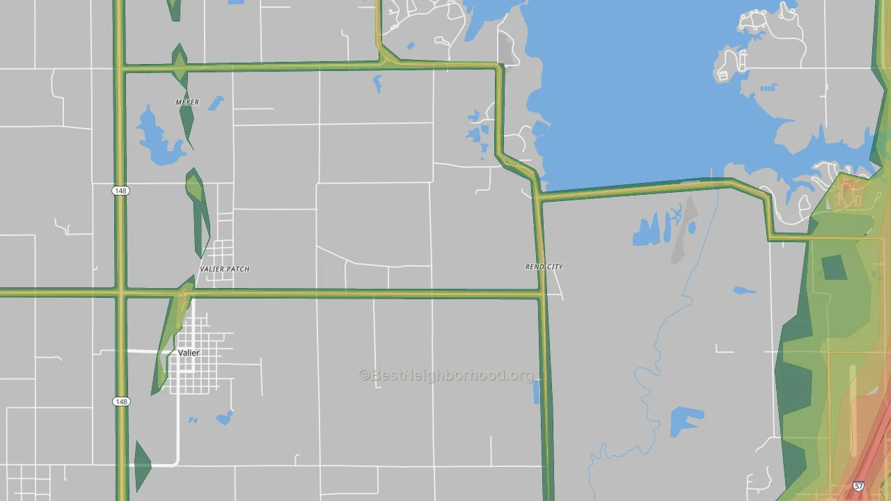 Rend City, IL Map of Noise Levels in Rend City