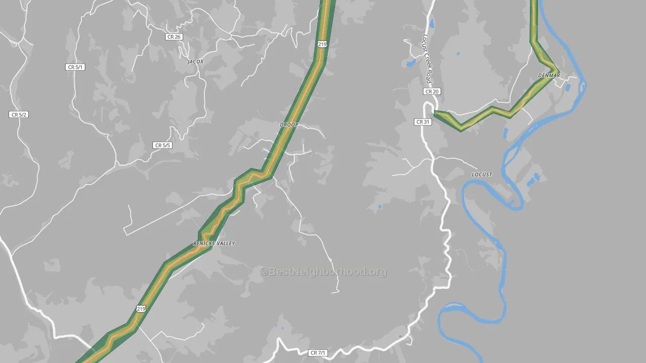 Renicks Valley, WV Map of Noise Levels in Renicks Valley