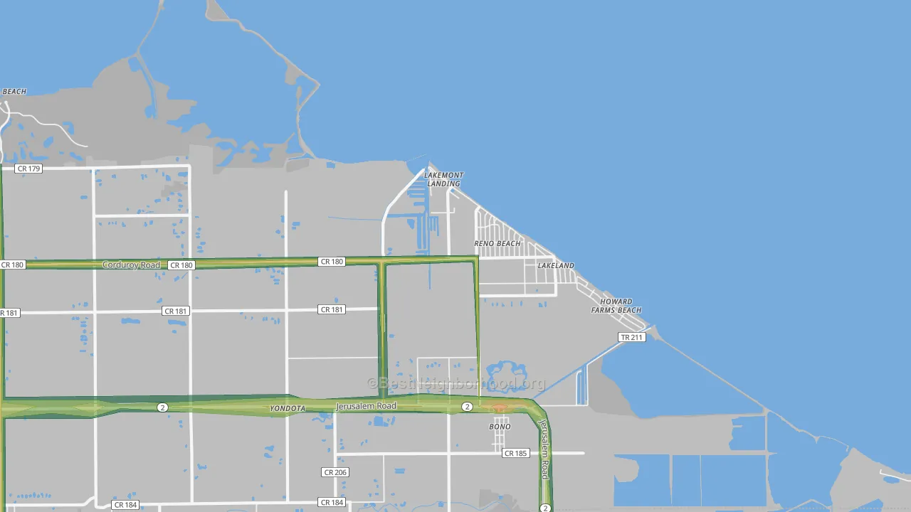 Reno Beach, OH Map of Noise Levels in Reno Beach