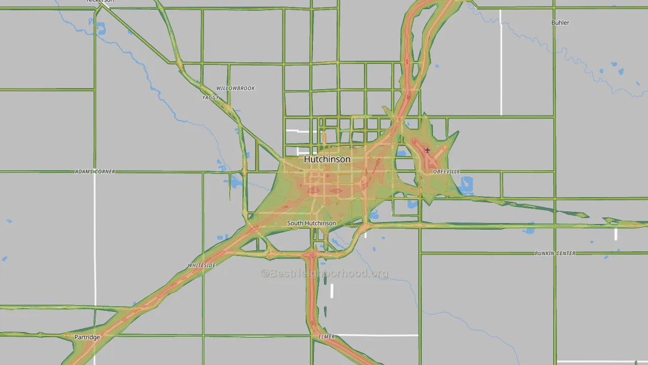 Reno County, KS Map of Noise Levels in Reno County