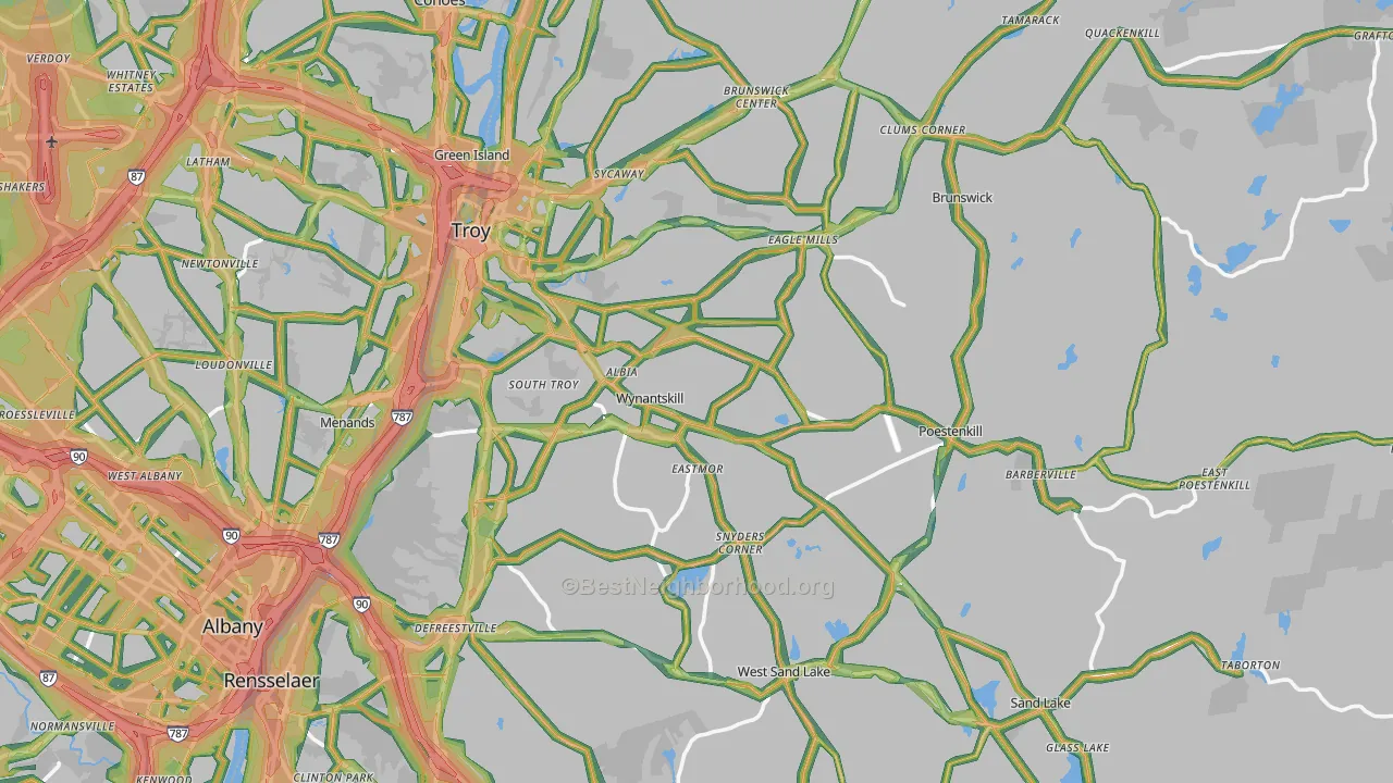 Rensselaer County, NY Map of Noise Levels in Rensselaer County