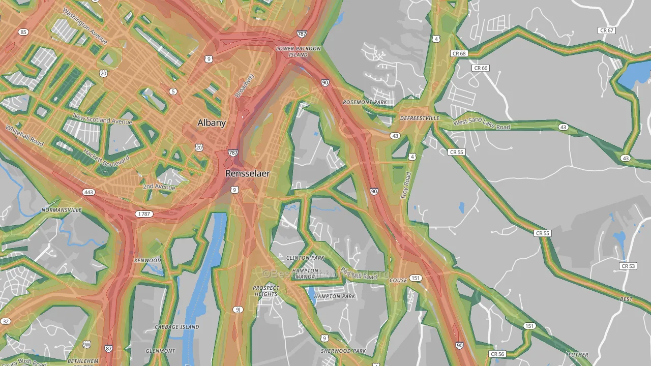 Rensselaer, NY Map of Noise Levels in Rensselaer