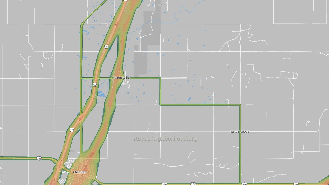 Rentiesville, OK Map of Noise Levels in Rentiesville
