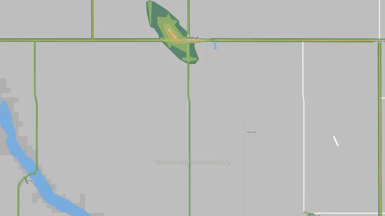Renville County, ND Map of Noise Levels in Renville County