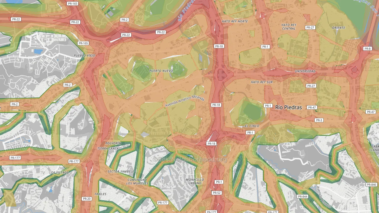 Reparto Metropolitano, San Juan, PR Map of Noise Levels in Reparto Metropolitano