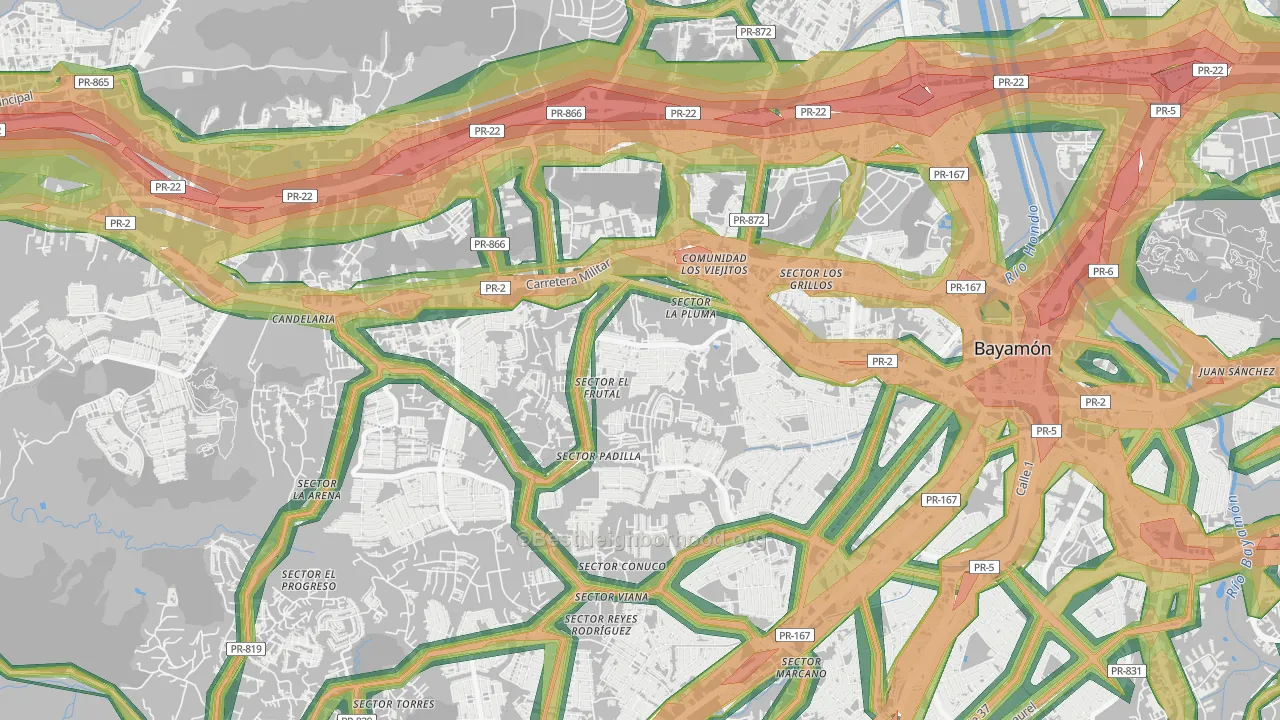Reparto Valencia, Bayamon, PR Map of Noise Levels in Reparto Valencia