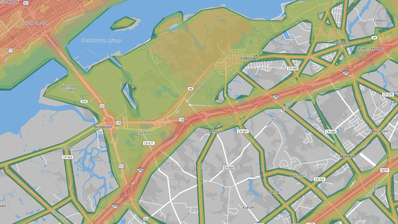 Repaupo, NJ Map of Noise Levels in Repaupo