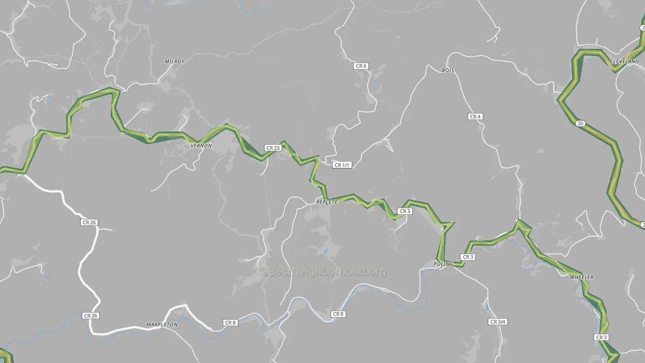 Replete, WV Map of Noise Levels in Replete