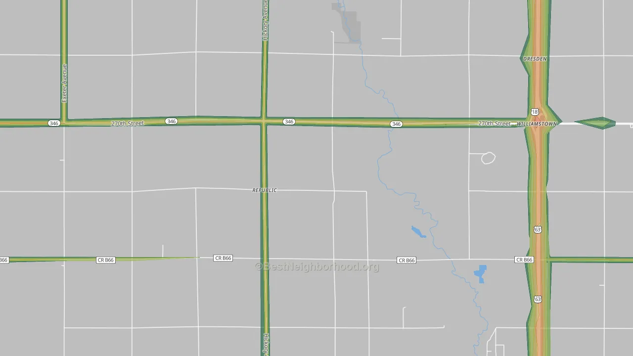 Republic, IA Map of Noise Levels in Republic