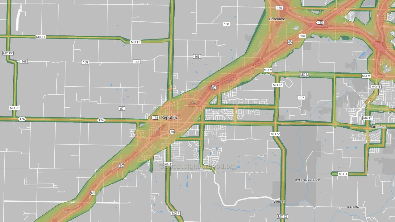 Republic, MO Map of Noise Levels in Republic