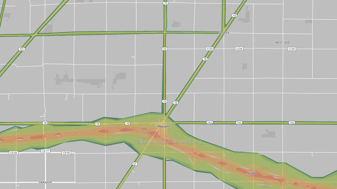 Republic, OH Map of Noise Levels in Republic