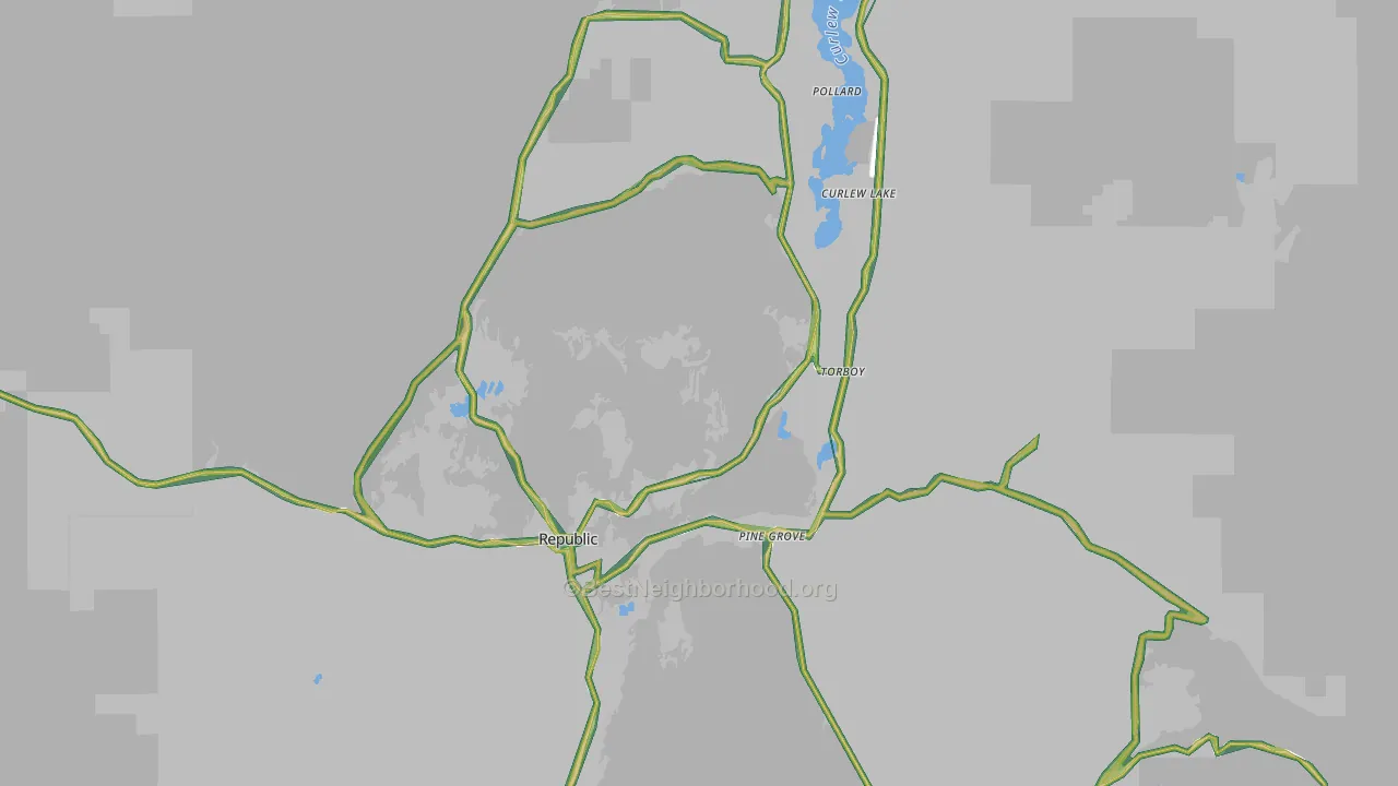 Republic, WA Map of Noise Levels in Republic