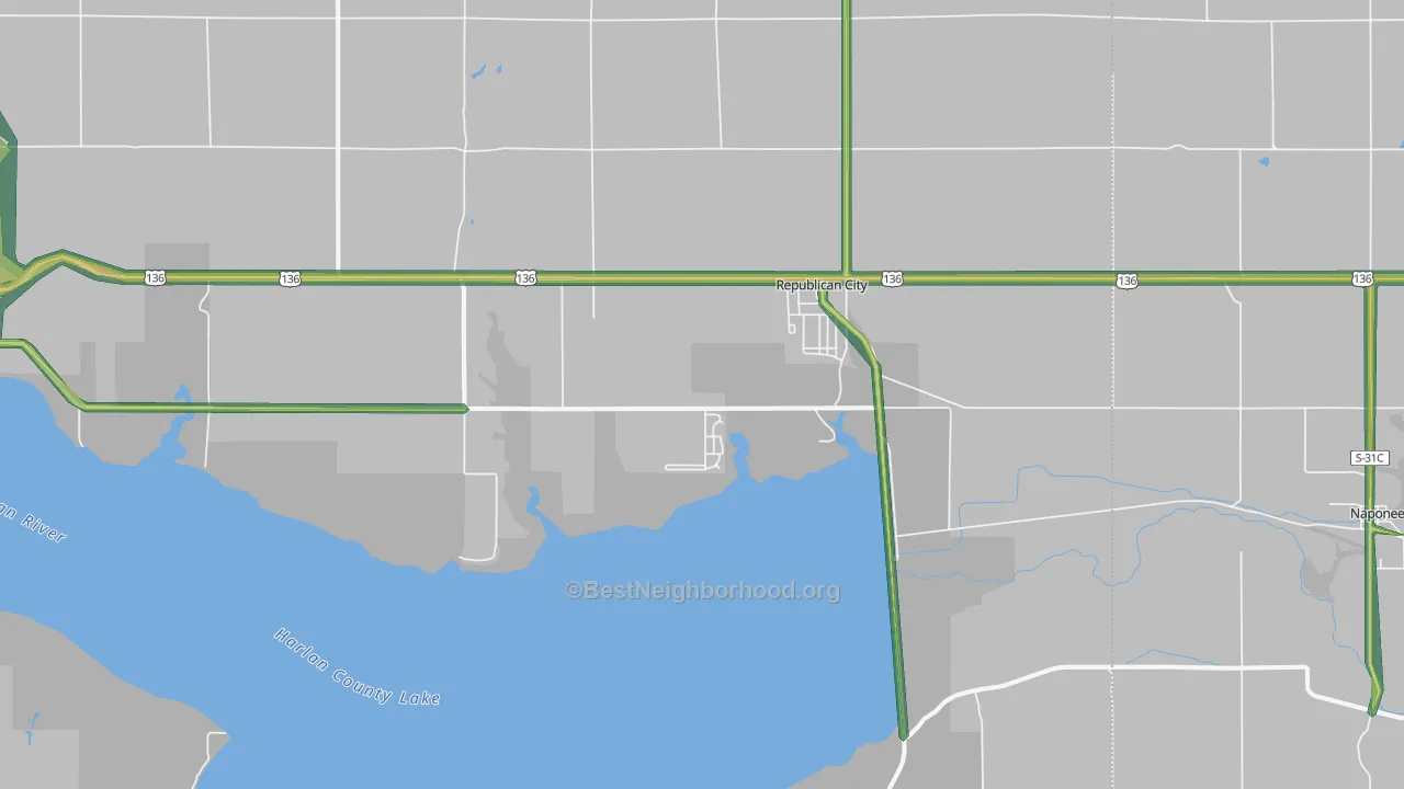 Republican City, NE Map of Noise Levels in Republican City