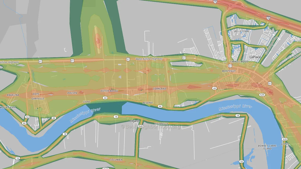 Reserve, LA Map of Noise Levels in Reserve