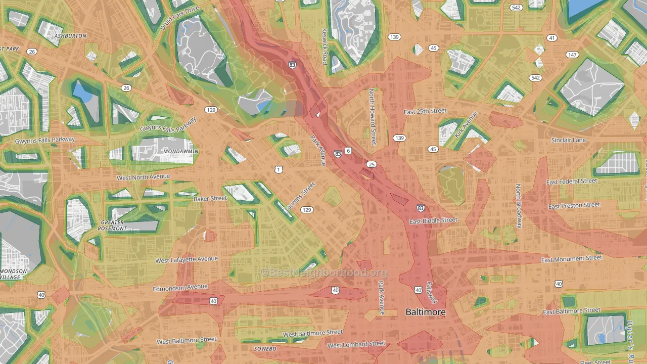 Reservoir Hill-Bolton Hill, Baltimore, MD Map of Noise Levels in Reservoir Hill-Bolton Hill