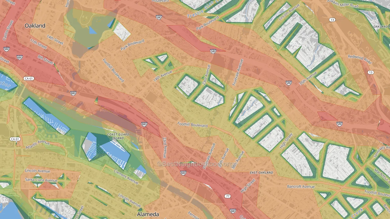 Reservoir Hills, Oakland, CA Map of Noise Levels in Reservoir Hills