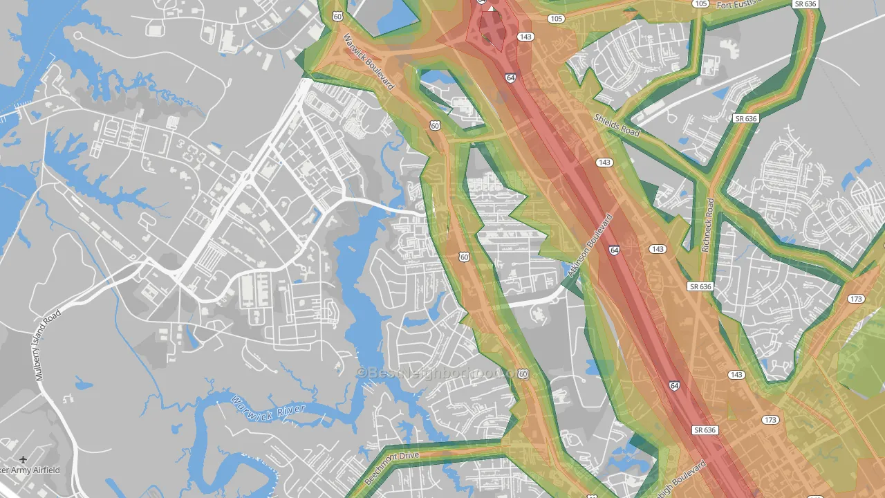 Reservoir, Newport News, VA Map of Noise Levels in Reservoir