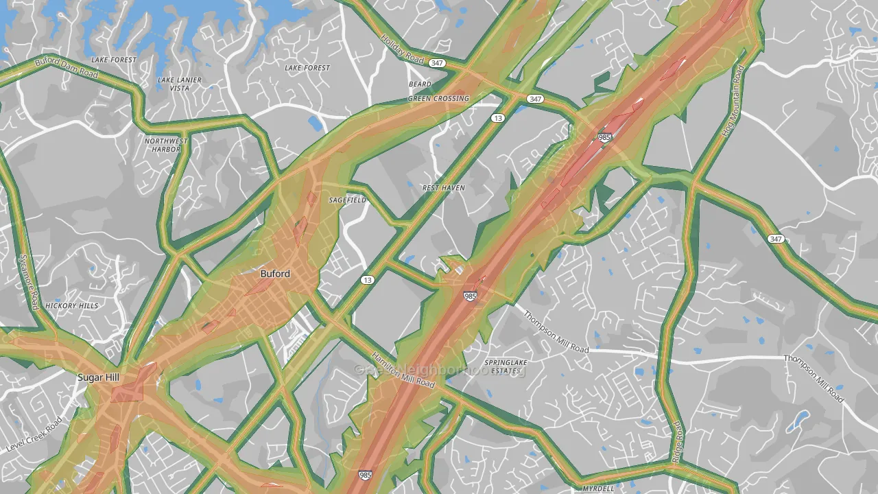 Rest Haven, GA Map of Noise Levels in Rest Haven