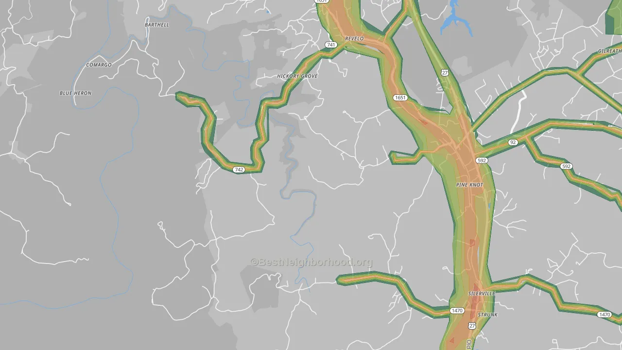 Revelo, KY Map of Noise Levels in Revelo
