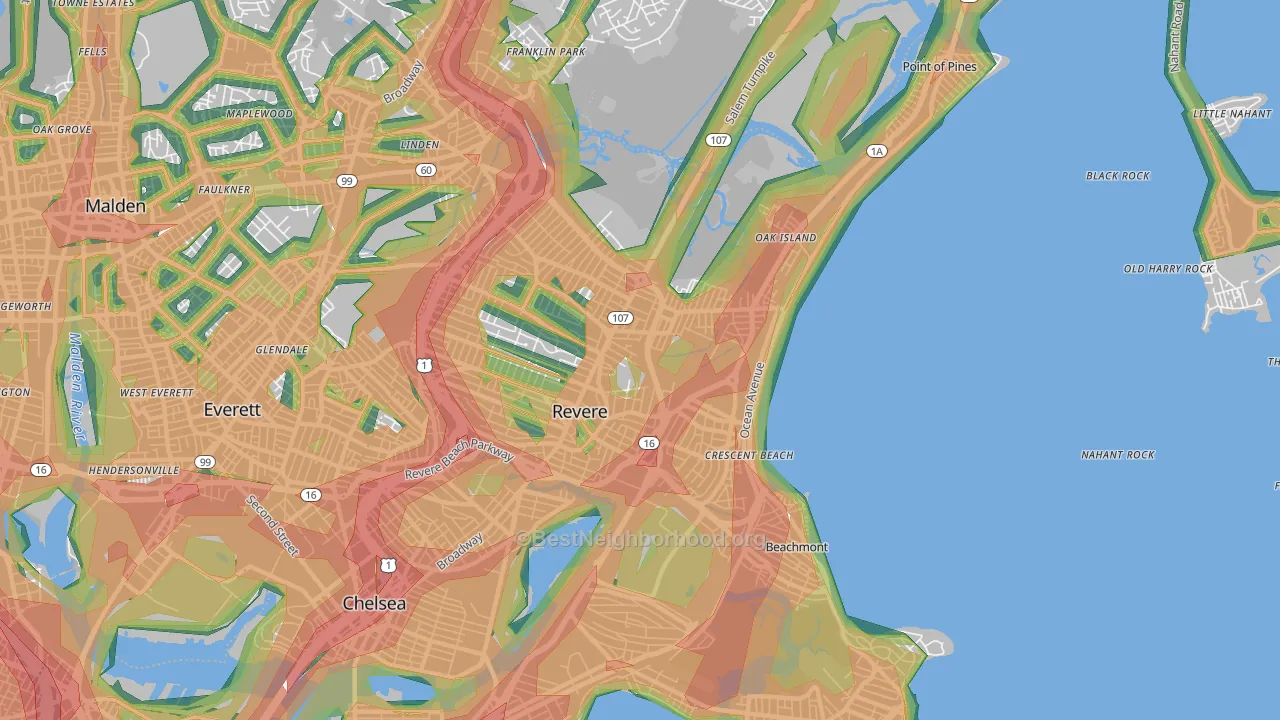 Revere, MA Map of Noise Levels in Revere