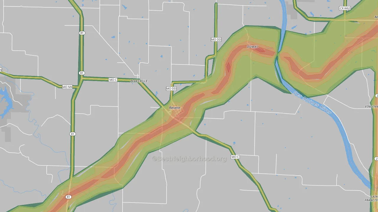 Revere, MO Map of Noise Levels in Revere