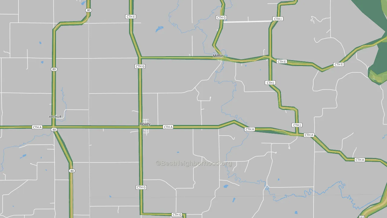 Rewey, WI Map of Noise Levels in Rewey