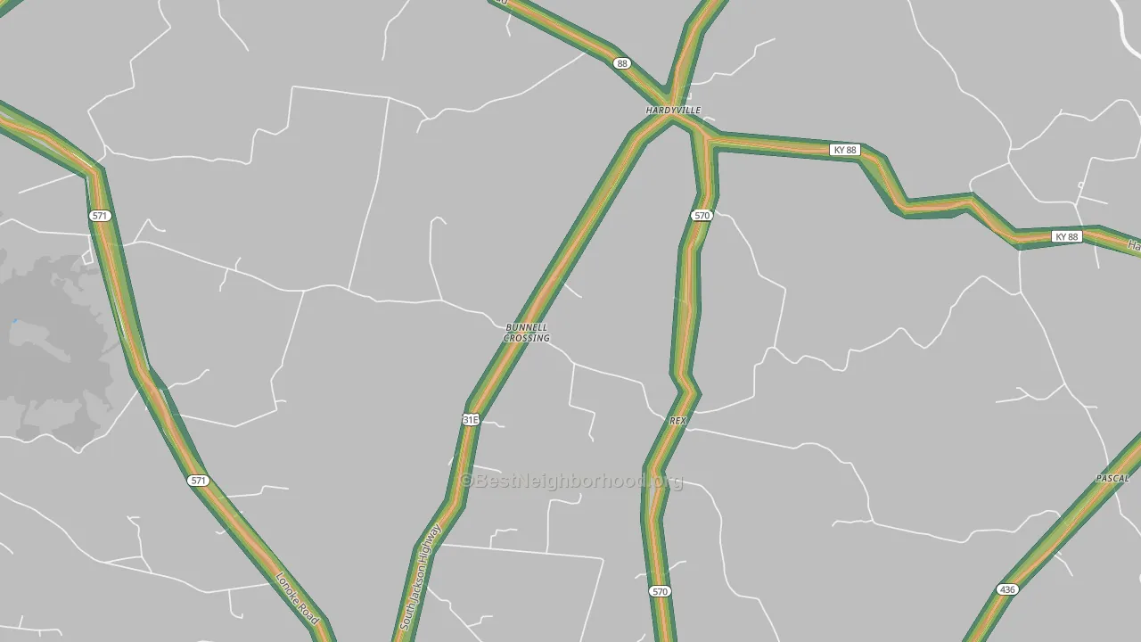 Rex, KY Map of Noise Levels in Rex