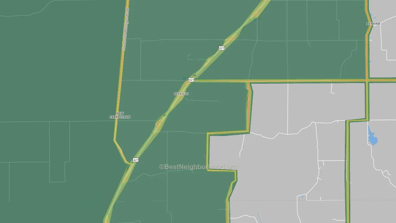 Rexville, IN Map of Noise Levels in Rexville
