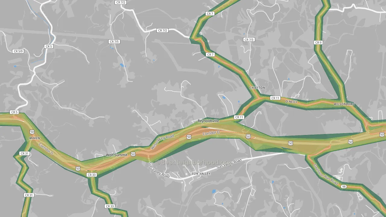 Reynoldsville, WV Map of Noise Levels in Reynoldsville