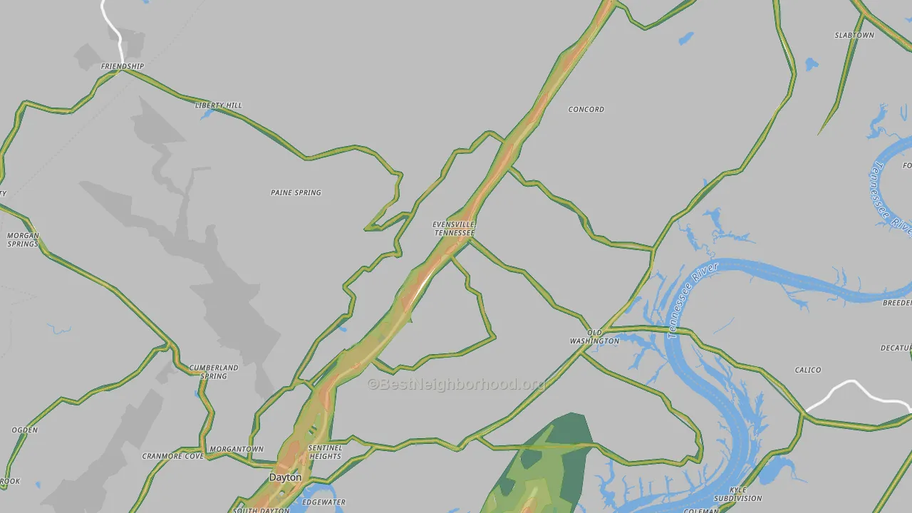 Rhea County, TN Map of Noise Levels in Rhea County