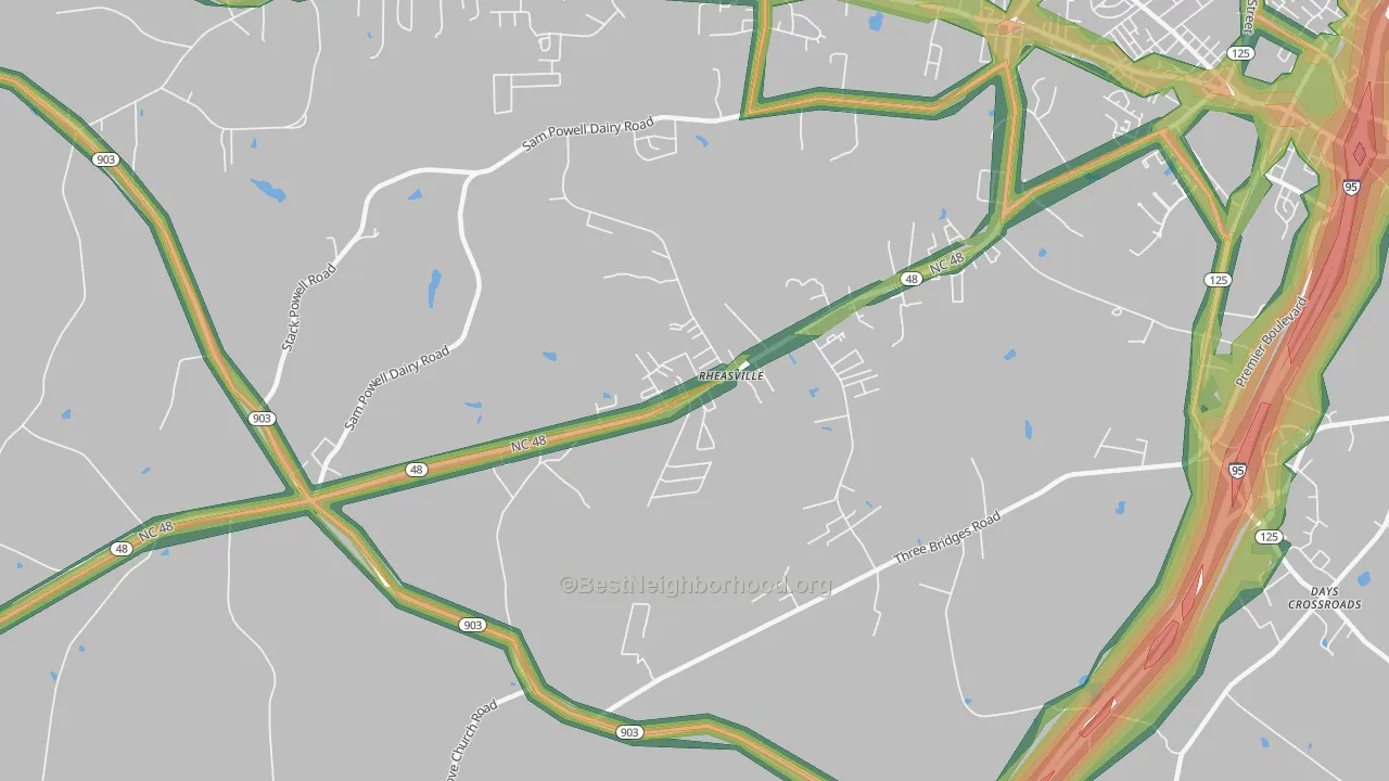 Rheasville, NC Map of Noise Levels in Rheasville