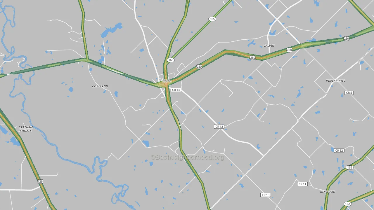 Rhine, GA Map of Noise Levels in Rhine