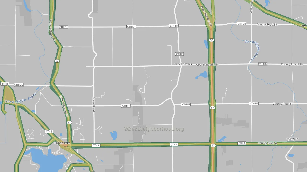 Rhine, WI Map of Noise Levels in Rhine