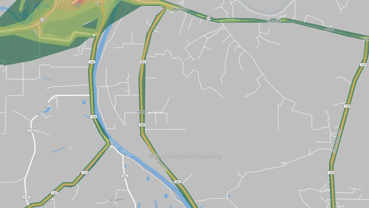 Rhinehart, LA Map of Noise Levels in Rhinehart