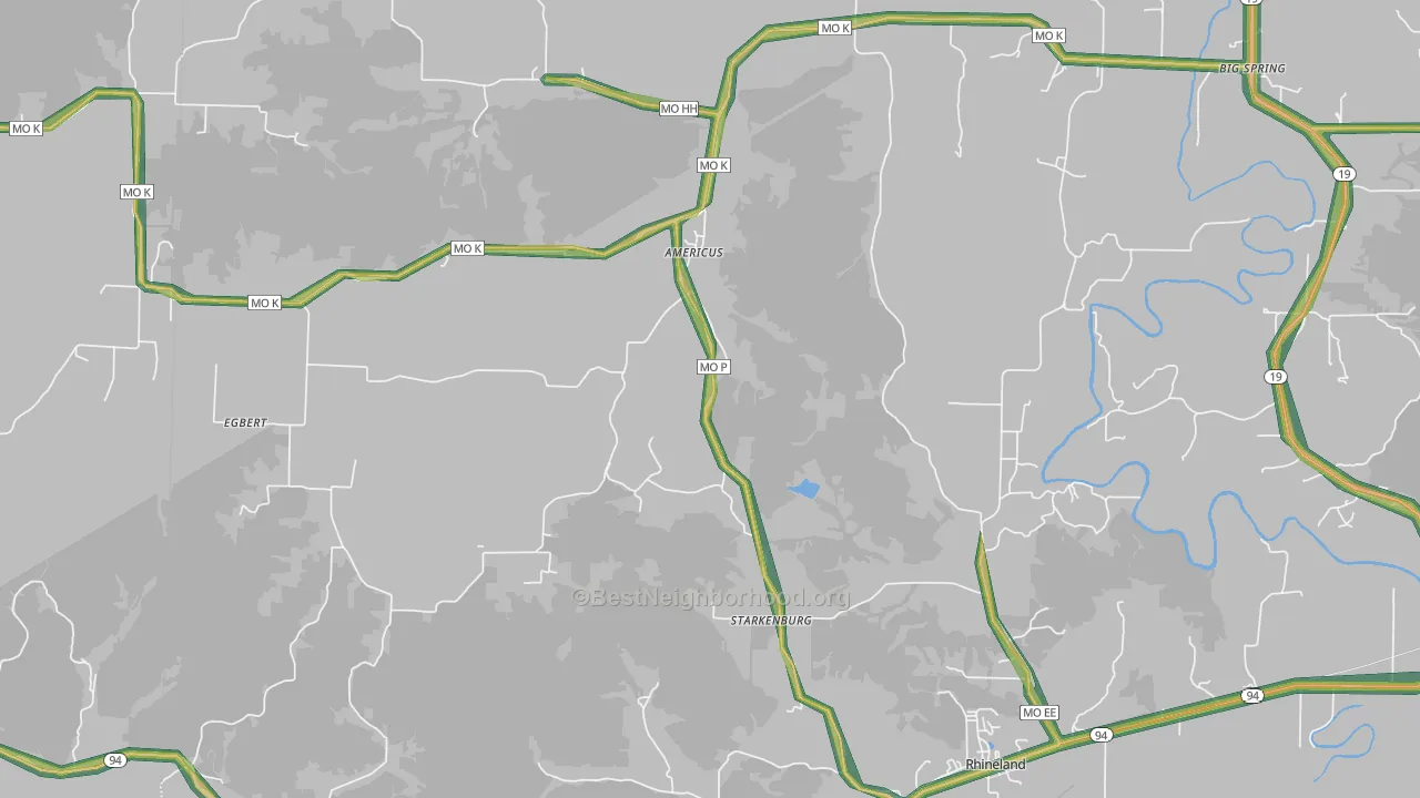 Rhineland, MO Map of Noise Levels in Rhineland