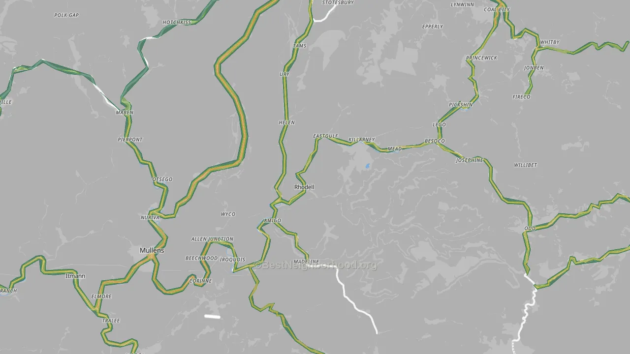Rhodell, WV Map of Noise Levels in Rhodell