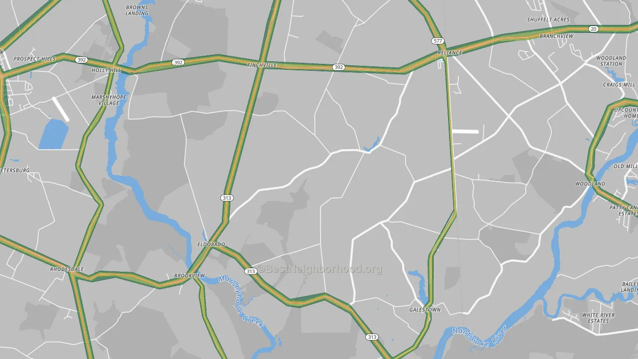 Rhodesdale, MD Map of Noise Levels in Rhodesdale