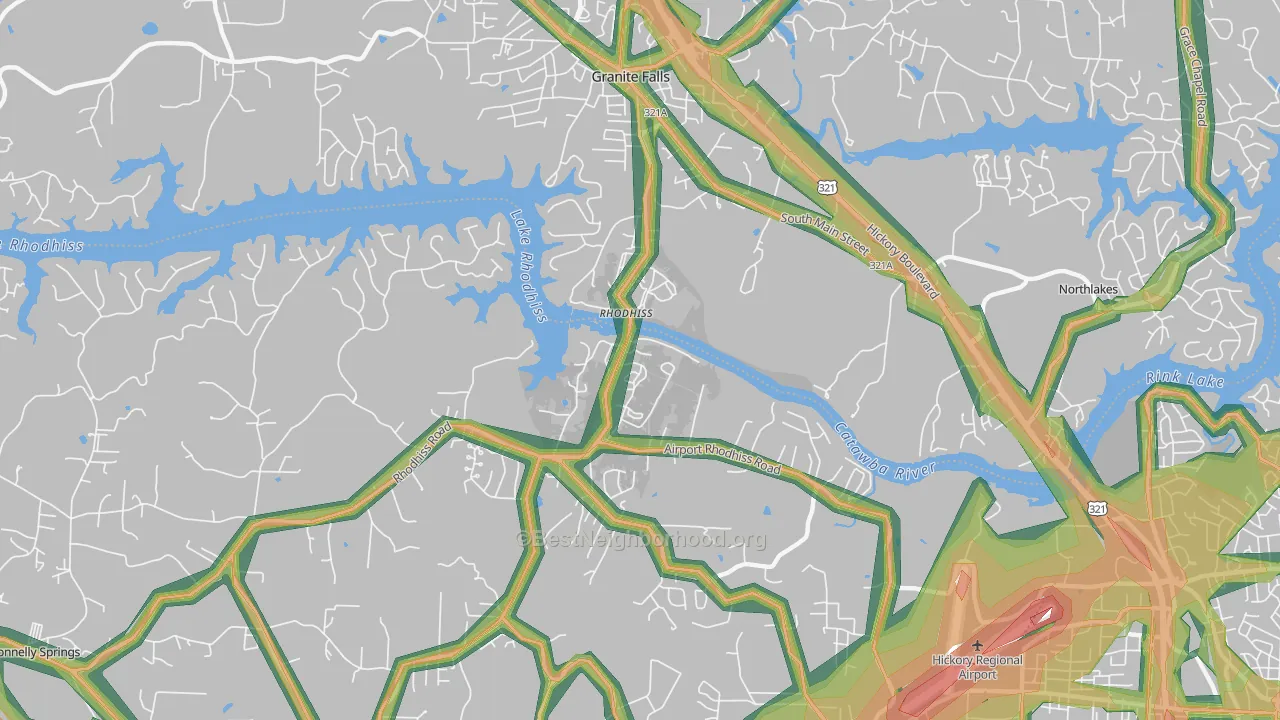 Rhodhiss, NC Map of Noise Levels in Rhodhiss