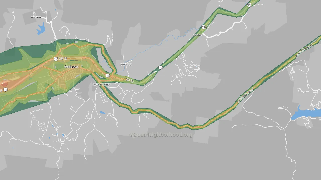 Rhodo, NC Map of Noise Levels in Rhodo