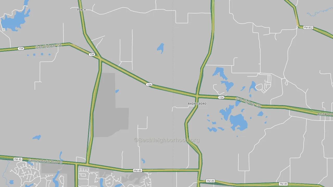 Rhonesboro, TX Map of Noise Levels in Rhonesboro