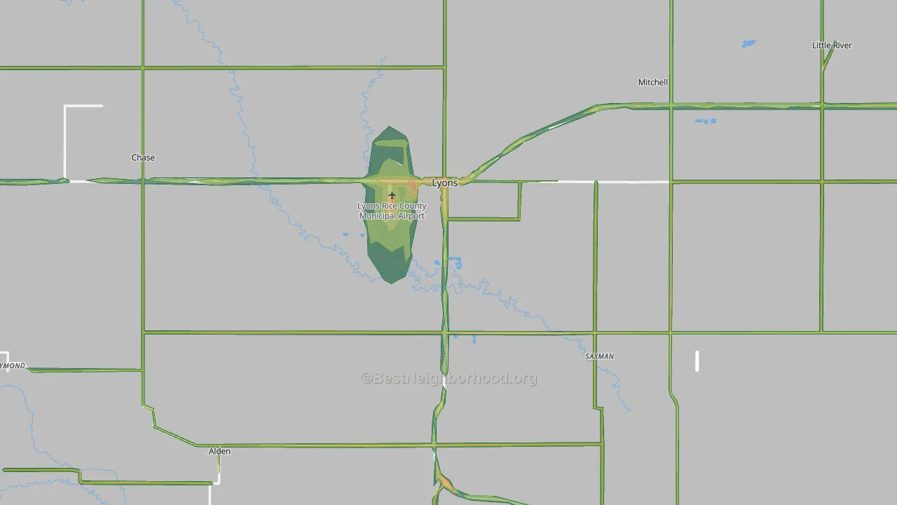Rice County, KS Map of Noise Levels in Rice County