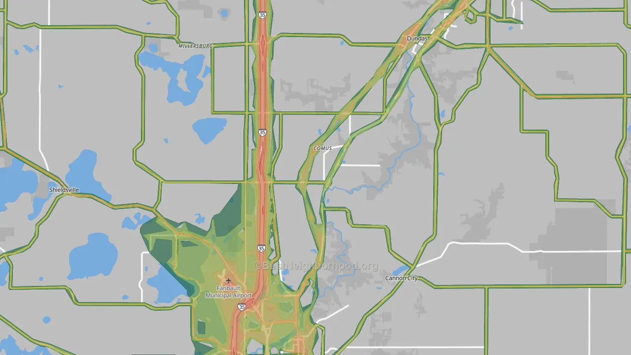 Rice County, MN Map of Noise Levels in Rice County
