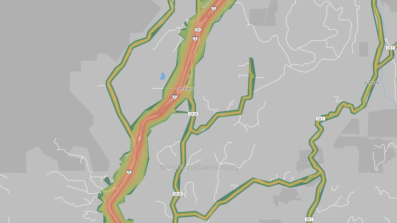 Rice Hill, OR Map of Noise Levels in Rice Hill
